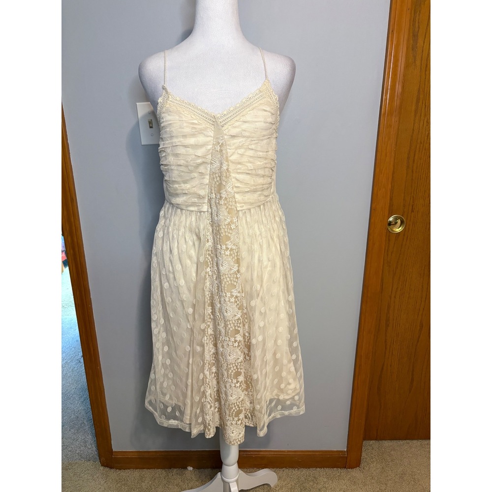 Ryu Cream Whimsical‎ Lace Swiss Dot Tulle Midi Dress Smocked Back NWT Large